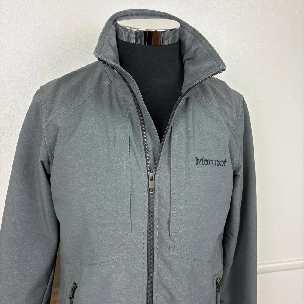 Marmot Mens Soft Shell Zip Up Jacket Size S Gray Windbreaker Hiking Outdoor